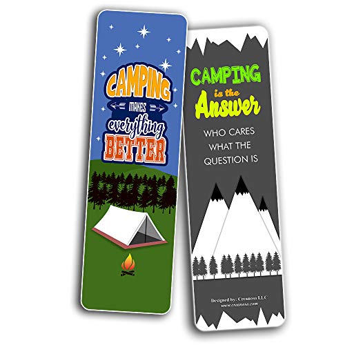Creanoso Camping Bookmarks (60-Pack) ÃƒÂ¢Ã¢â€šÂ¬Ã¢â‚¬Å“ Bookmarker Cards Bulk Set ÃƒÂ¢Ã¢â€šÂ¬Ã¢â‚¬Å“ Premium Gift for Men & Women, Adults ÃƒÂ¢Ã¢â€šÂ¬Ã¢â‚¬Å“ Giveaway Tokens Gift Ideas ÃƒÂ¢Ã¢â€šÂ¬Ã¢â‚¬Å“ Camper Rewards Incentives Book Clippers