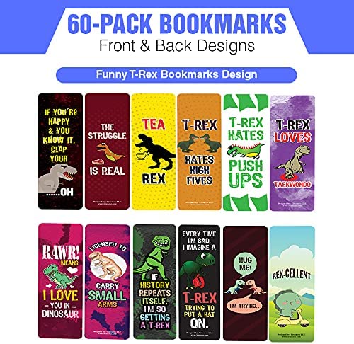 Creanoso Funny T-Rex Bookmarks (60-Pack) - Premium Quality Bulk Buy Value Gift Pack Personal Collection