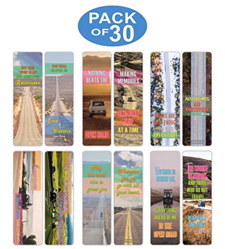 Creanoso Travel Land Sayings Road Trip Bookmarks (30-Pack) Ã¢â‚¬â€œ Great Travel Giveaways for Travelers, Adventurers, Explorers - Stocking Stuffers Gift for Men, Women, Adult, Teens Ã¢â‚¬â€œ Road Trip Adventures