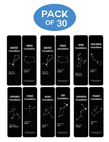Creanoso Constellations and Their Brightest Stars Bookmarks Cards (30-Pack) - Assorted Designs for Children - Classroom Reward Incentives - Stocking Stuffers Party Favors & Giveaways for Students