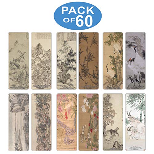 Creanoso Classic China Classical Arts Paintings Bookmarks (60-Pack) - Inspirational Chinese Art Impressions Bookmarker Card Set - Great Stocking Stuffers for Men, Women, Teens, Artists