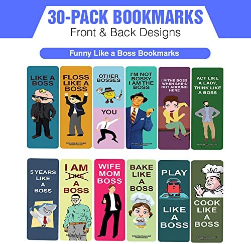 Creanoso Funny Bookmarks Like a Boss Bookmarks (5-Sets X 6 Cards) â€“ Daily Inspirational Card Set â€“ Interesting Book Page Clippers â€“ Great Gifts for Kids and Teens