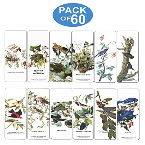Vintage Bird Bookmarks Audubon (60-Pack) ÃƒÂ¢Ã¢â€šÂ¬Ã¢â‚¬Å“ Inspirational Premium Gift Bookmarker Card Collection for Bookworms, Bibliophiles, Men & Women, Adults ÃƒÂ¢Ã¢â€šÂ¬Ã¢â‚¬Å“ Cool Art Gifts Page Clipper