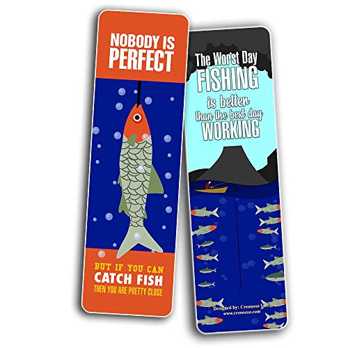 Creanoso Fishing Sayings Bookmarks (60-Pack) ÃƒÂ¢Ã¢â€šÂ¬Ã¢â‚¬Å“ Bookmarker Giveaways for Fishing Enthusiasts, Men, Women, Adults ÃƒÂ¢Ã¢â€šÂ¬Ã¢â‚¬Å“ Assorted Collection Bulk Set Page Clip ÃƒÂ¢Ã¢â€šÂ¬Ã¢â‚¬Å“ Employee Book Reading Rewards Incentive
