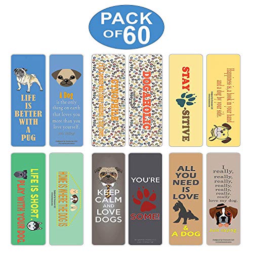 Creanoso Inspiring Dog Lover Bookmark Gifts for Owners (60-Pack) ÃƒÂ¢Ã¢â€šÂ¬Ã¢â‚¬Å“ Six Assorted Quality Dog Themed Bookmarks Bulk Set ÃƒÂ¢Ã¢â€šÂ¬Ã¢â‚¬Å“ Premium Gift for Dog Pet Owners Lovers