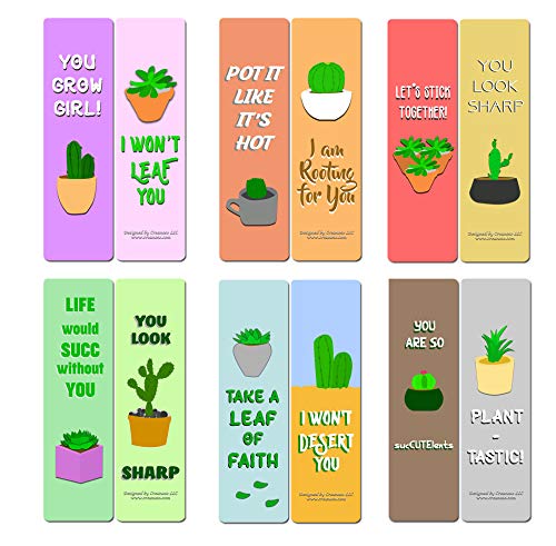 Creanoso Cactus and succulents quotes Bookmarks (30-Pack) - Bookmarker Giveaways for Catcus Lovers,Kids, Girls Ã¢â‚¬â€œ Assorted Collection Bulk Set Page Clip Ã¢â‚¬â€œ Unique Book Reading Rewards Incentive