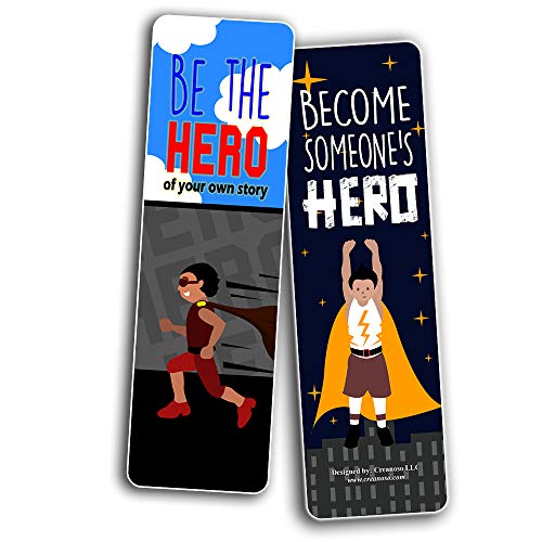 Creanoso Motivational Superhero Sayings Bookmarks for Kids (30-Pack) - Stocking Stuffers Gift Ideas for Children Ã¢â‚¬â€œ Book Reading Supplies Ã¢â‚¬â€œ Cool Giveaways for Boys and Girls Ã¢â‚¬â€œ Great Book Page Clippers
