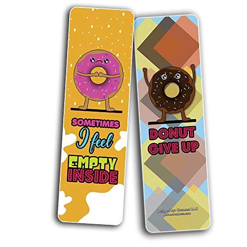 Funny Donuts Sayings Bookmarks (60-Pack) - Premium Quality Design Perfect Gift for Bibliophiles - Stocking Stuffers Gift Ideas for Boys and Girls