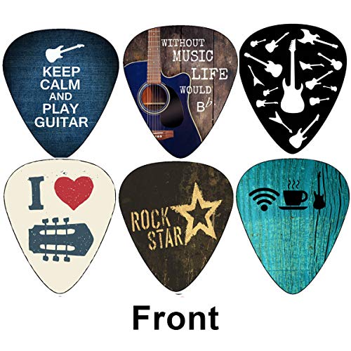 Creanoso Cool Guitar Picks (12-Pack) - FREE Leather Pick Holder - Celluloid - Assorted Unique Design - for Electric Guitar, Acoustic Guitar, Mandolin, and Bass (Cool 12 Pack (3 Sizes, H M L))