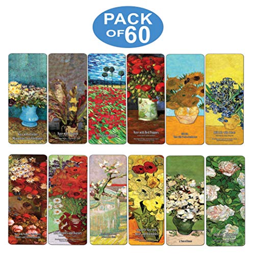 Creanoso Van Gogh Flower Painting Bookmarks (60-Pack) ÃƒÂ¢Ã¢â€šÂ¬Ã¢â‚¬Å“ Inspirational Premium Gift Bookmarker Card Collection for Bookworms, Bibliophiles, Men & Women, Adults ÃƒÂ¢Ã¢â€šÂ¬Ã¢â‚¬Å“ Cool Classic Art Impressions Page Clip