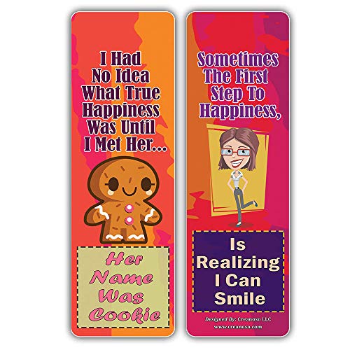 Creanoso Happiness One Liners Jokes Bookmarks Series 3 (60-Pack) ÃƒÂ¢Ã¢â€šÂ¬Ã¢â‚¬Å“ Six Assorted Quality Bookmarker Cards Set ÃƒÂ¢Ã¢â€šÂ¬Ã¢â‚¬Å“ Premium Gift Token Giveaways for Men, Women, Adults ÃƒÂ¢Ã¢â€šÂ¬Ã¢â‚¬Å“ Cool Book Page Clippers