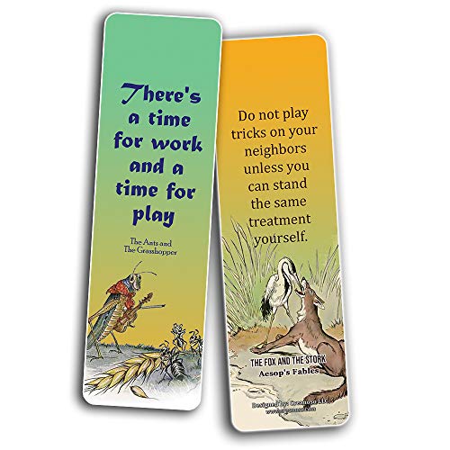 Classic Aesop Fables Fairy Tales Bulk Bookmarks Cards (60-Pack) - Teacher Literary Gifts for Students - Party Decor Supplies - Birthday Reading Rewards