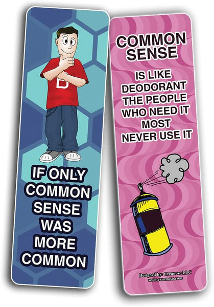 Creanoso Funny Common Sense Bookmarks (2-Sets X 6 Cards) â€“ Daily Inspirational Card Set â€“ Interesting Book Page Clippers â€“ Great Gifts for Adults and Teens