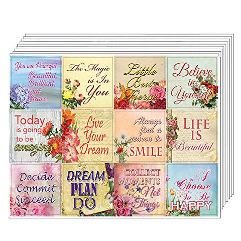 Creanoso Uplifting Quotes for Women Floral Stickers (5-Sheet) ÃƒÂ¢Ã¢â€šÂ¬Ã¢â‚¬Å“ Total 60 pcs (5 X 12pcs) Individual Small Size 2.1" x 2", Unique Personalized Designs, Flat Surface DIY Decoration Art Decal for Kids