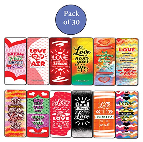 Creanoso Love Bookmarks (30-Pack) - Love Quotes Reading for Bookworms and Bibliophiles - Stocking Stuffers Gift Ideas for Boys and Girls