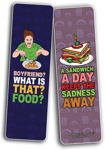Creanoso Funny Food Saying Bookmarks (2-Sets X 6 Cards) â€“ Daily Inspirational Card Set â€“ Interesting Book Page Clippers â€“ Great Gifts for Adults and Teens