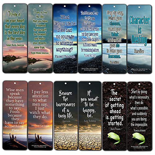Creanoso Inspiring Inspirational Bookmarks (30-Pack) Ã¢â‚¬â€œ Motivational Quotes About Life Bookmarker Cards - Awesome Positive Wisdom Encouragement Gifts for Men Women Adults Teens Kids Entrepreneur