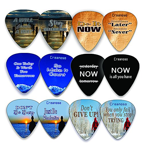 Creanoso Guitar Picks (12-Pack) - Motivational Inspirational Saying Quotes â€“ Inspiringly Cool Gifts Love for Men Women Youth - Great Gift Ideas for Anniversary, Birthday, Chrismas Stuffers
