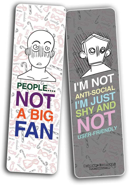 Creanoso Funny Shy Bookmarks (2-Sets X 6 Cards â€“ Daily Inspirational Card Set â€“ Interesting Book Page Clippers â€“ Great Gifts for Adults and Teens