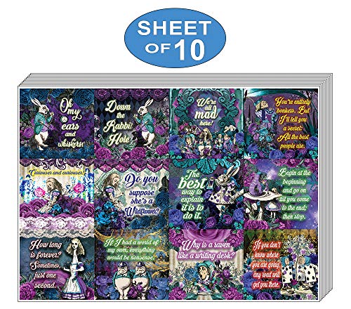 Creanoso Alice in Wonderland Stickers Series 2 (10-Sheet) â€“ Total 120 pcs (10 X 12pcs) Individual Small Size 2.1 x 2. Inches , Waterproof, Unique Personalized Themes Designs, Any Flat Surface DIY Decoration Art Decal for Boys & Girls, Children, Teens