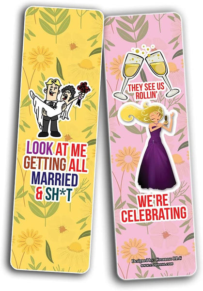 Creanoso Funny Bridal Shower Bookmarks (2-Sets X 6 Cards) â€“ Daily Inspirational Card Set â€“ Interesting Book Page Clippers â€“ Great Gifts for Adults and Teens