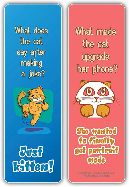 Creanoso Funny Cat Jokes Bookmarks Series 2 (60-Pack) â€“ Great Party Favors Card Set â€“ Epic Collection Set Book Page Clippers â€“ Cool Gifts for Men, Women, Teens, Bookworms â€“ DIY Kit â€“ Teacher Rewards