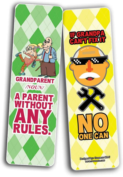 Creanoso Funny Grandparents Bookmarks (2-Sets X 6 Cards) â€“ Daily Inspirational Card Set â€“ Interesting Book Page Clippers â€“ Great Gifts for Adults and Teens