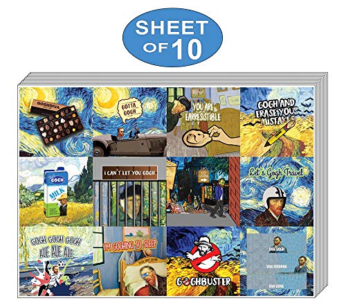 Creanoso Obsessed with Van Gogh Stickers Series 1 (10-Sheet) â€“ Total 120 pcs (10 X 12pcs) Individual Small Size 2.1 x 2. Inches , Waterproof, Unique Personalized Themes Designs, Any Flat Surface DIY Decoration Art Decal for Boys & Girls, Children, Teens