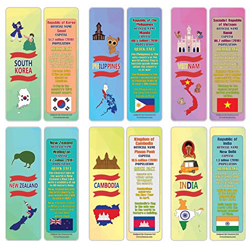 Creanoso Asia & Pacific Countries Facts Educational Series 2 Bookmarks (30-Pack) Ã¢â‚¬â€œ Unique Learning Facts Rewards Cards Ã¢â‚¬â€œ Awesome Educational Stocking Stuffers Gift Bookmarks for Students, Boys, Girls