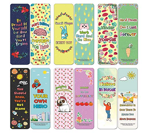 Creanoso Confidence Positive Motivational Bookmarks (30-Pack) - Assorted Designs for Children - Classroom Reward Incentives for Students - Stocking Stuffers Party Favors & Giveaways for Teens & Adults