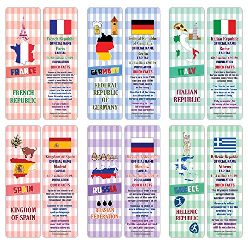 Creanoso Educational Facts European Countries Learning Bookmarks (30-Pack) Ã¢â‚¬â€œ Unique Reading Bookmarks Collection Set Ã¢â‚¬â€œ Stocking Stuffers for Boys, Girls, Kids Ã¢â‚¬â€œ Classroom Incentives - Giveaways