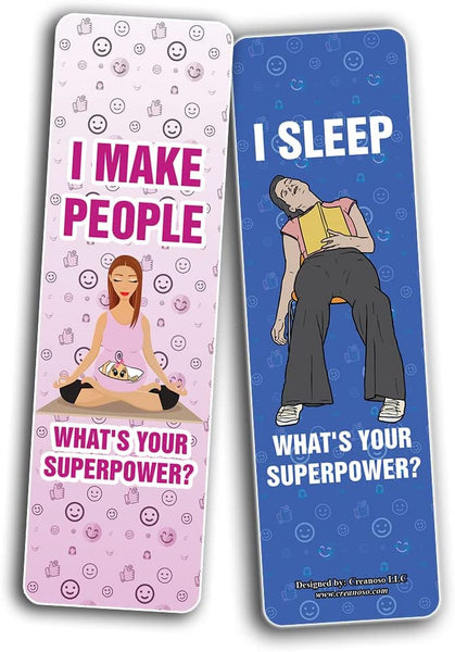 Creanoso Funny What's your Superpower Bookmarks (10-Sets X 6 Cards) â€“ Daily Inspirational Card Set â€“ Interesting Book Page Clippers â€“ Great Gifts for Kids and Teens