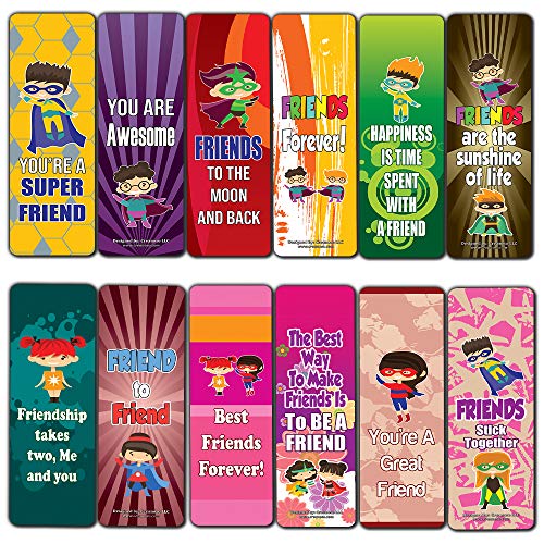 Superhero Friendship Cards Bookmarks for Kids (30-Pack) Ã¢â‚¬â€œ Assorted Book Reading Bookmarks Ã¢â‚¬â€œ Stocking Stuffers Friendship Gifts for Children Students Bestfriends - Party Favors