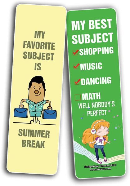 Creanoso Funny School Subject Bookmarks (2-Sets X 6 Cards) â€“ Daily Inspirational Card Set â€“ Interesting Book Page Clippers â€“ Great Gifts for Kids and Teens