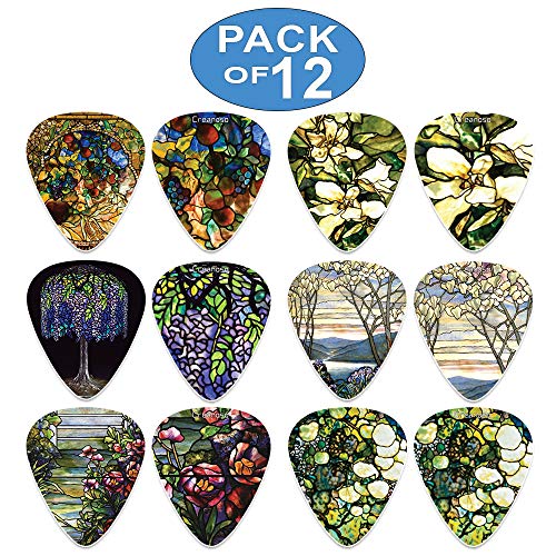 Tiffany Stained Glass Famous Art Guitar Picks (12-Packs)- Cool Guitar Picks for Men Women - Stocking Stuffers Mom Dad Boys Girls Kids Musician Guitar Gifts