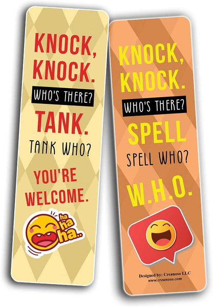 Knock Knock Jokes Bookmarks (60 Pack) - Great Party Favors Card Lot Set â€“ Epic Collection Set Book Page Clippers â€“ Cool Gifts for Children, Boys, Girls