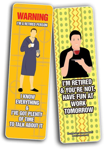 Creanoso Funny Retired Bookmarks (2-Sets X 6 Cards) â€“ Daily Inspirational Card Set â€“ Interesting Book Page Clippers â€“ Great Gifts for Adults and Teens
