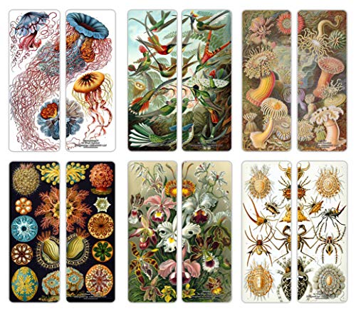 Creanoso Ernst Haeckel Unique Bookmarker Bulk Series 1 (60-Pack) - Art Forms from Nature - Sea Creatures Botanical Birds Species - Premium Quality Sturdy Bookmarks