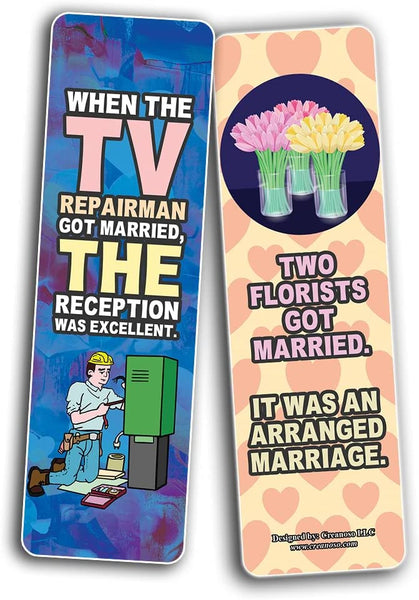 Creanoso Funny I love you couple puns for him and her Bookmarks (5-Sets X 6 Cards) â€“ Daily Inspirational Card Set â€“ Interesting Book Page Clippers â€“ Great Gifts for Adults and Teens