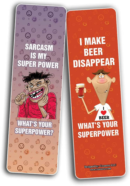 Creanoso Funny What's your Superpower Bookmarks (10-Sets X 6 Cards) â€“ Daily Inspirational Card Set â€“ Interesting Book Page Clippers â€“ Great Gifts for Kids and Teens