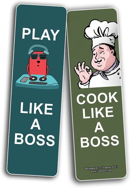 Creanoso Funny Bookmarks Like a Boss Bookmarks (5-Sets X 6 Cards) â€“ Daily Inspirational Card Set â€“ Interesting Book Page Clippers â€“ Great Gifts for Kids and Teens