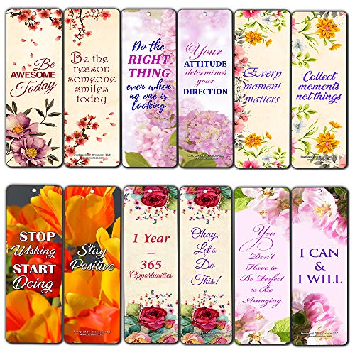 Creanoso Floral Positive Mindset Inspirational Quote Bookmarks (30-Pack) Ã¢â‚¬â€œ Powerful Lady Sayings About Character Ã¢â‚¬â€œ Stocking Stuffers Gift for Women, Ladies, Girls, Wife