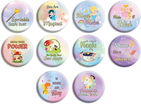 Creanoso Cute Fairies Pin buttons (1-Set X 10 Buttons) - Stocking Stuffers Premium Quality Gift Ideas for Children, Teens, & Adults - Corporate Giveaways & Party Favors