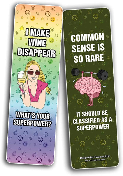 Creanoso Funny What's your Superpower Bookmarks (10-Sets X 6 Cards) â€“ Daily Inspirational Card Set â€“ Interesting Book Page Clippers â€“ Great Gifts for Kids and Teens