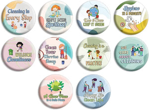 Creanoso Clean Up Badge Pinback buttons (1-Set X 10 Buttons) - Stocking Stuffers Premium Quality Gift Ideas for Children, Teens, & Adults - Corporate Giveaways & Party Favors