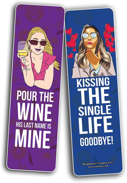 Creanoso Funny Bridal Shower Bookmarks (2-Sets X 6 Cards) â€“ Daily Inspirational Card Set â€“ Interesting Book Page Clippers â€“ Great Gifts for Adults and Teens