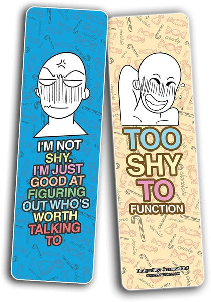 Creanoso Funny Shy Bookmarks (5-Sets X 6 Cards) â€“ Daily Inspirational Card Set â€“ Interesting Book Page Clippers â€“ Great Gifts for Adults and Teens