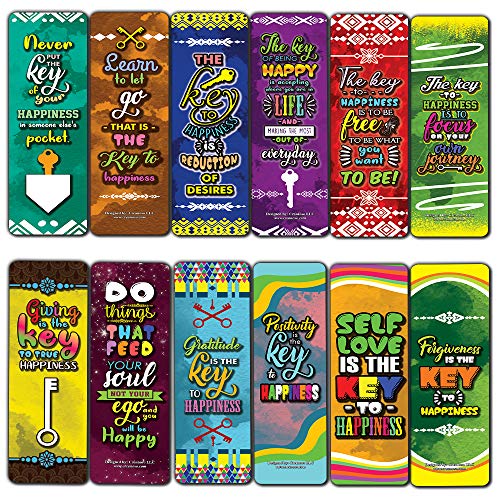 Creanoso The Key of Being Happy Bookmarks (30-Pack)Ã¢â‚¬â€œ Stocking Stuffers Gift for Boys & Girls, Teens Ã¢â‚¬â€œ Book Reading Rewards Gifts Incentive Ã¢â‚¬â€œ Great Giveaways for Children Ã¢â‚¬â€œ Page Clippers