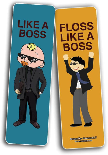 Creanoso Funny Bookmarks Like a Boss Bookmarks (5-Sets X 6 Cards) â€“ Daily Inspirational Card Set â€“ Interesting Book Page Clippers â€“ Great Gifts for Kids and Teens