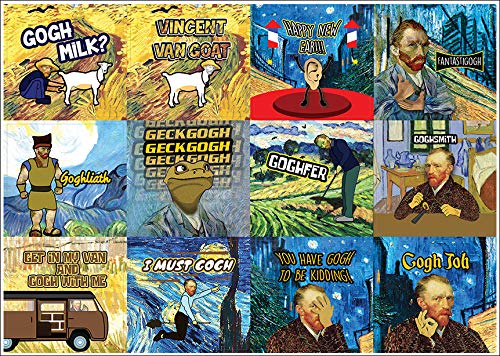 Creanoso Funny Stickers - Obsessed with Van Gogh Stickers Series 3 (5-Sheet) â€“ Total 60 pcs (5 X 12pcs) Individual Small Size 2.1" x 2", Unique Themes Designs, Flat Surface DIY Art Decal for Children